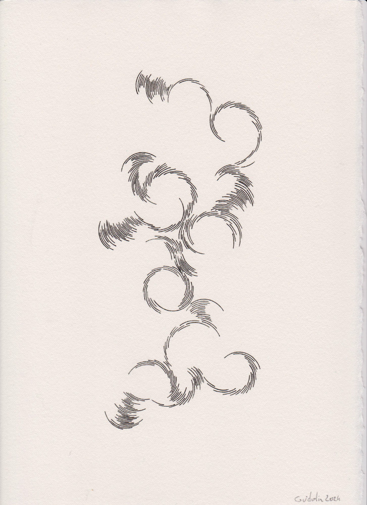 Dessin Arabesques réalisé à l'encre sur papier Johannot. Travail inspiré des estampes numériques