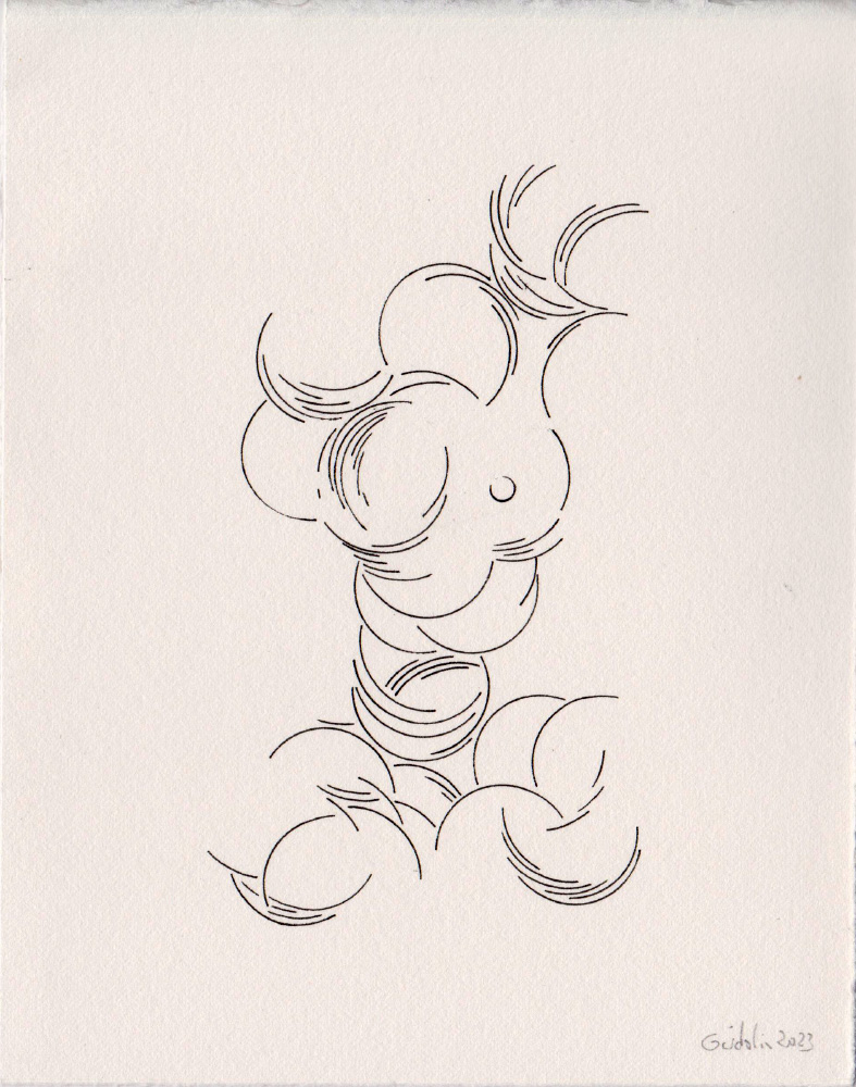 Dessin Arabesques réalisé à l'encre sur papier Johannot. Travail inspiré des estampes numériques